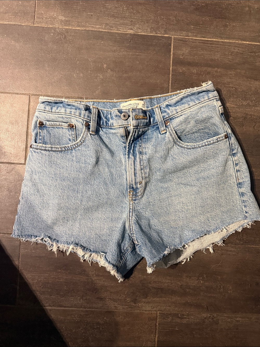 Abercrombie & Fitch Light Blue Frayed-Hem Denim Shorts